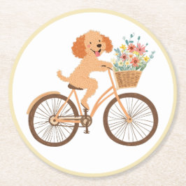 Cute Goldendoodle Hund Biking Vår blommor Underlägg Papper Rund