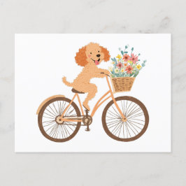 Cute Goldendoodle Hund Biking Vår blommor Vykort