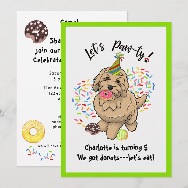 Cute Goldendoodle Hund Födelsedagsfest inbjudan (Fram/baksida)