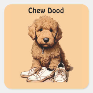 Cute Goldendoodle-Hund med skor Fyrkantigt Klistermärke