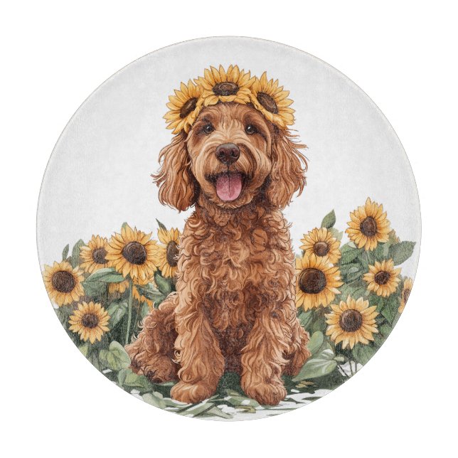 Cute Goldendoodle Hund med solros Krona (Framsidan)
