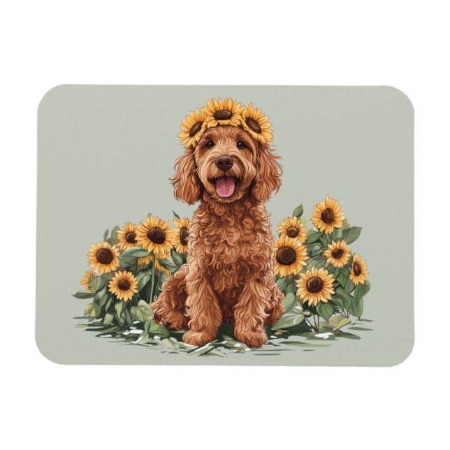 Cute Goldendoodle Hund med solros Krona Magnet (Horisontell)
