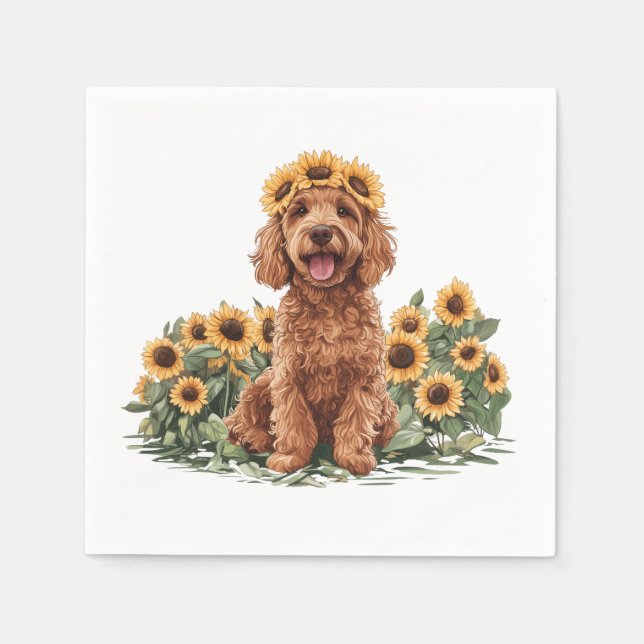 Cute Goldendoodle Hund med solros Krona Pappersservett (Framsidan)