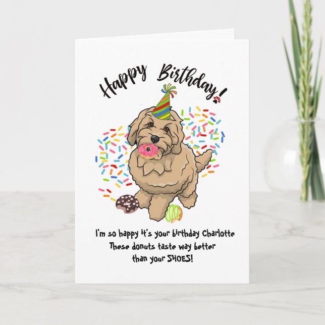 Cute Goldendoodle Hund Pet Birthday Card Donuts Inbjudan (Framsida)