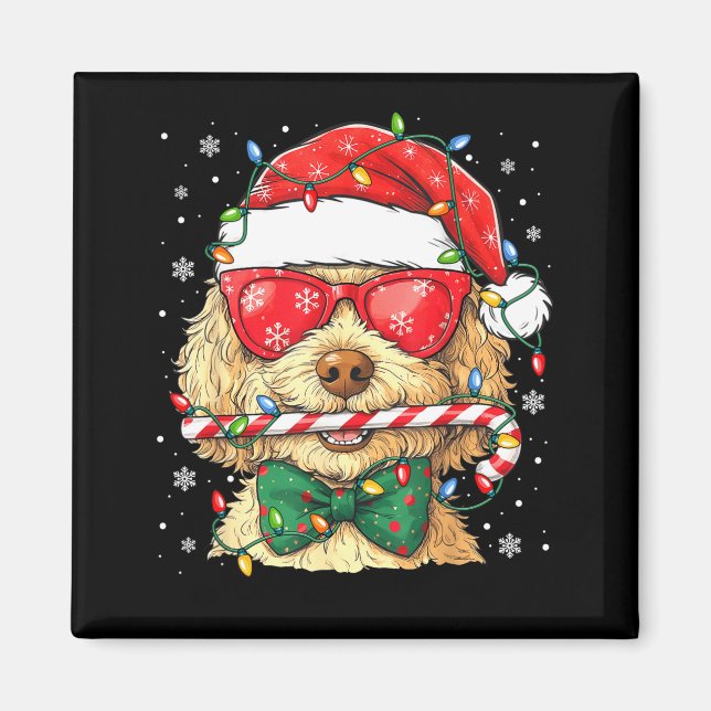 Cute Goldendoodle Santa Hat Xmas Lights Goldendood Magnet (Framsidan)