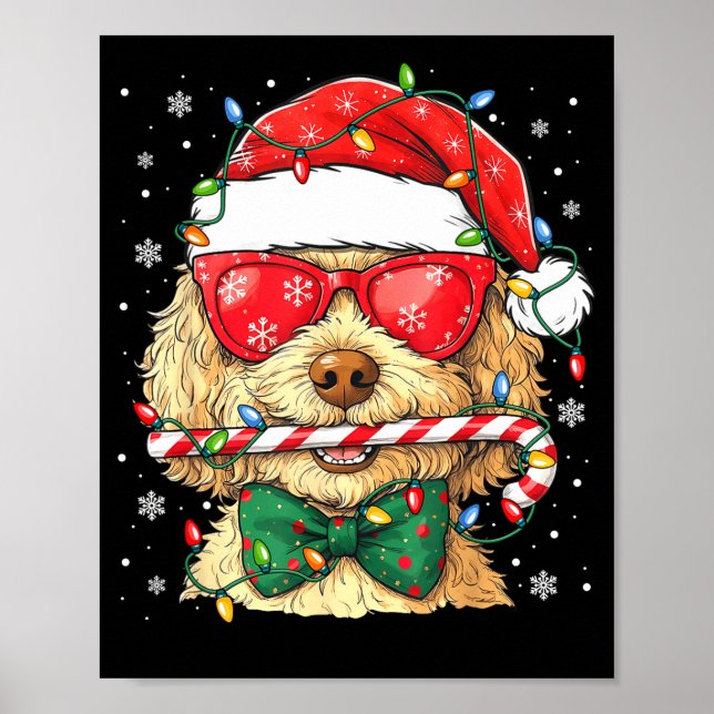Cute Goldendoodle Santa Hat Xmas Lights Goldendood Poster (Framsidan)