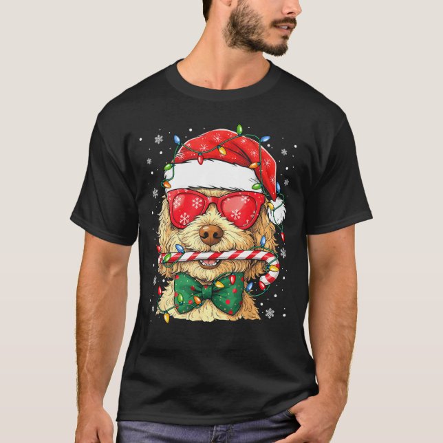 Cute Goldendoodle Santa Hat Xmas Lights Goldendood T Shirt (Framsida)