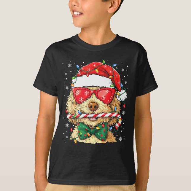 Cute Goldendoodle Santa Hat Xmas Lights Goldendood T Shirt (Framsida)