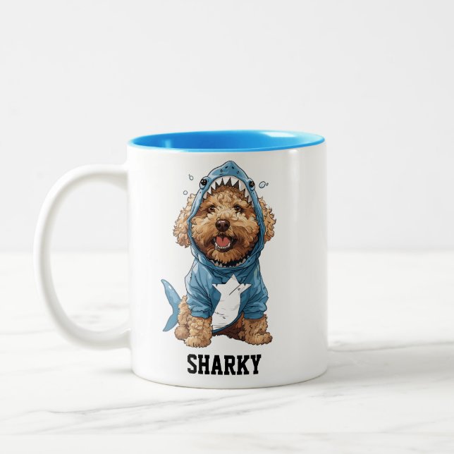 Cute Goldendoodle Shark Två-Tonad Mugg (Vänster)