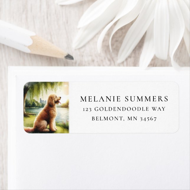 Cute Goldendoodle (sommarreturadressetikett) Returadress Etikett (Insitu)