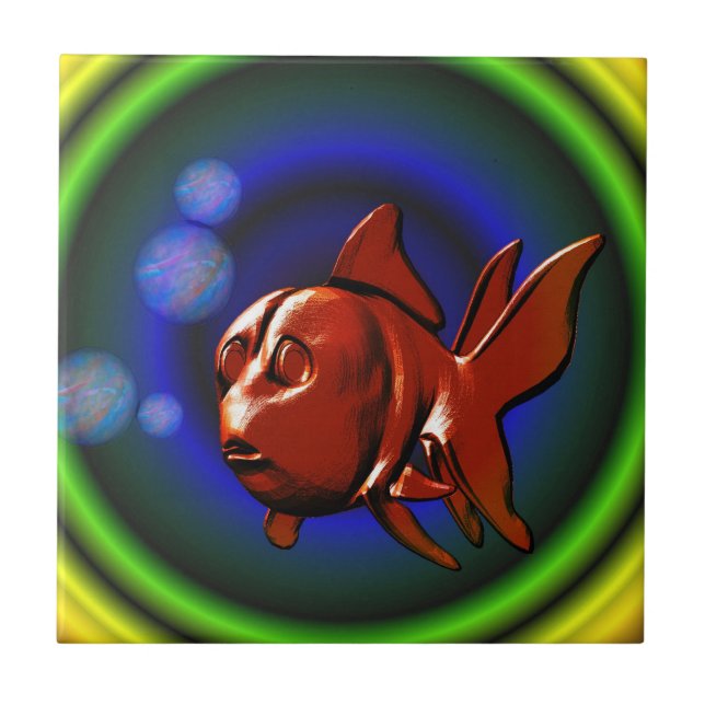 Cute Goldfish Abstrakt Art Tile Kakelplatta (Framsidan)