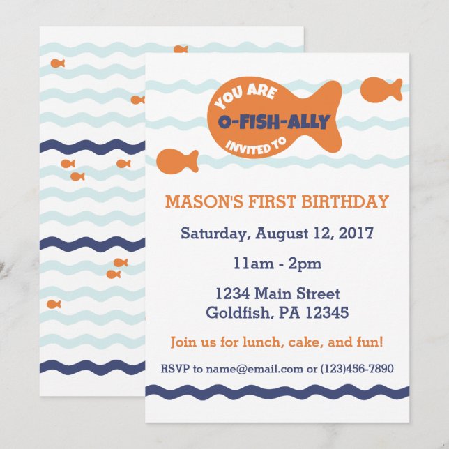 Cute Goldfish Birthday-inbjudan Inbjudningar (Fram/baksida)