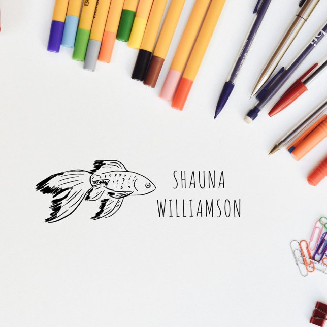 Cute Goldfish Kids Personlig Namn Självfärgande Stämpel (Cute Goldfish Kids Personalized Name Self-inking Stamp)