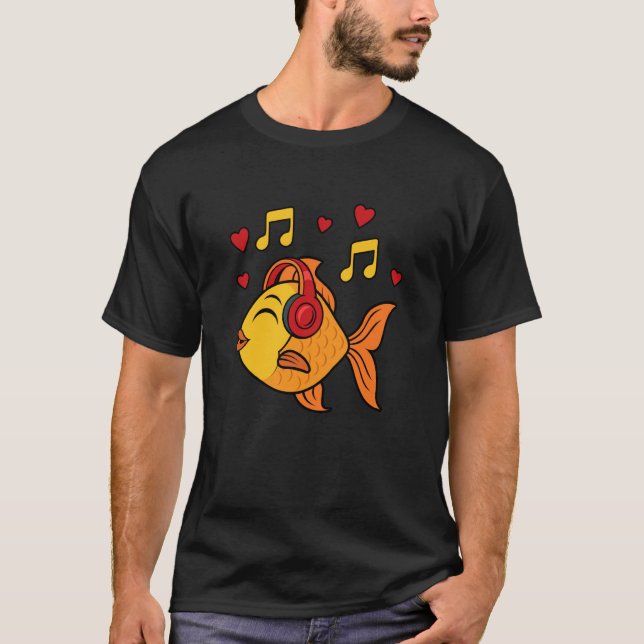 Cute Goldfish Music Notes Musician Fish T Shirt (Framsida)