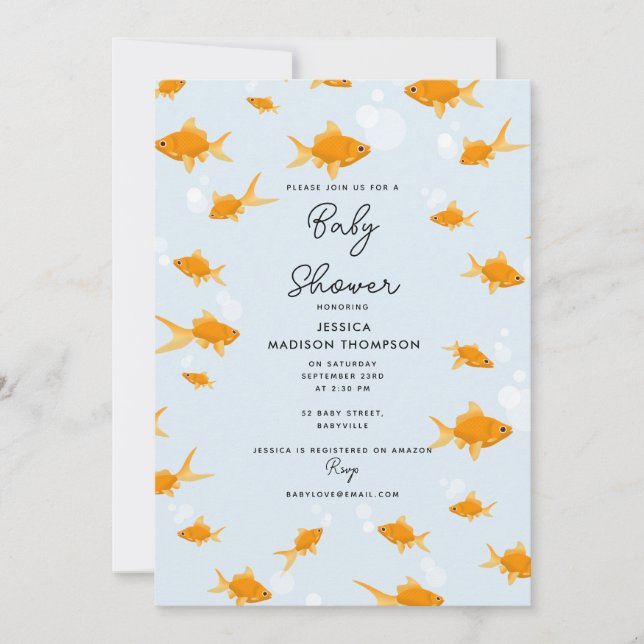 Cute Goldfish Swimming i Vatten Baby Shower Inbjudningar (Framsida)