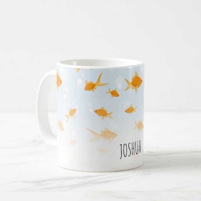 Cute Goldfish Swimming i Vatten eget namn Kaffemugg (Framsida vänster)