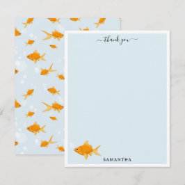 Cute Goldfish Swimming i Vatten eget namn Tack Kort