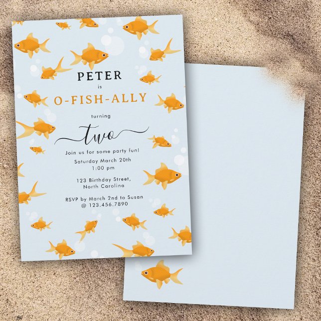 Cute Goldfish Swimming Vatten O Fish Ally Birthday Inbjudningar (Cute Goldfish Swimming Water O Fish Ally Birthday Invitation)
