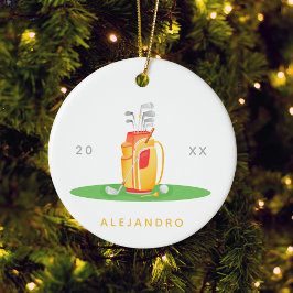 Cute Golf Boll Equipment Illustration Golfers Namn Julgransprydnad Keramik