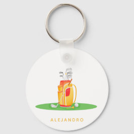 Cute Golf Boll Equipment Illustration Golfers Namn Nyckelring