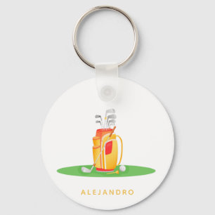 Cute Golf Boll Equipment Illustration Golfers Namn Nyckelring