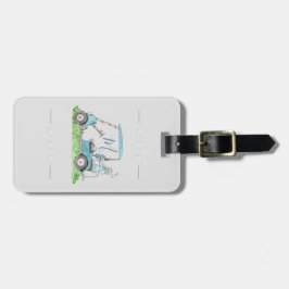 Cute Golf Cart Blue Watercolor Monogram Bagagebricka
