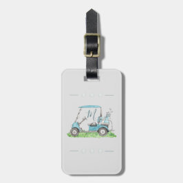 Cute Golf Cart Blue Watercolor Monogram Bagagebricka