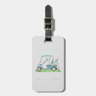 Cute Golf Cart Blue Watercolor Monogram Bagagebricka