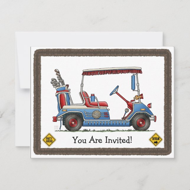 Cute Golf Cart Inbjudningar (Framsida)