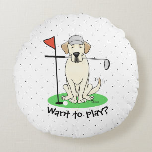 Cute Golf Gult Labrador Retriever Hund Rund Kudde