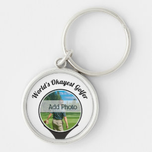 Cute Golf-spelare, bild World's Okayest Golfer Rund Silverfärgad Nyckelring