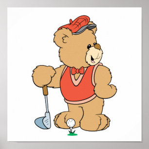 Cute Golfing Bear Poster