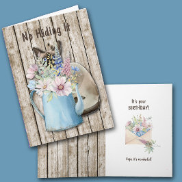 Cute Gömmande katts- och Blommigtens födelsedagsko Kort