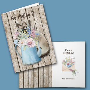 Cute Gömmande katts- och Blommigtens födelsedagsko Kort