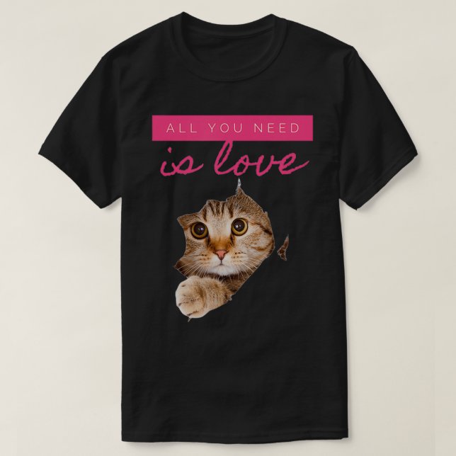 Cute Gömt Kitten Kärlek-meddelande T Shirt (Design framsida)