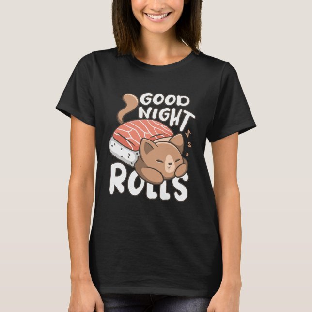 Cute Good Night Cat Sushi Pyjamas T Shirt (Framsida)