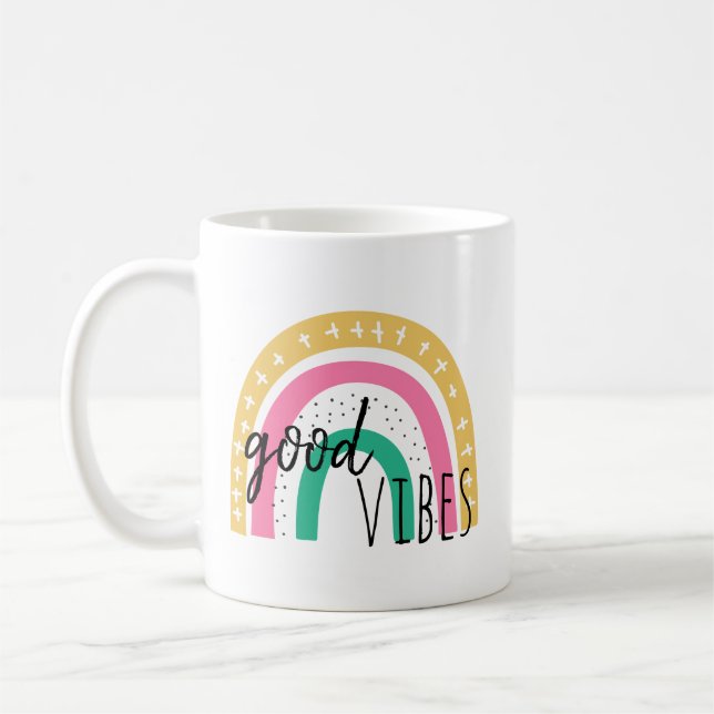 Cute Good Vibes Rainbow Kaffemugg (Vänster)