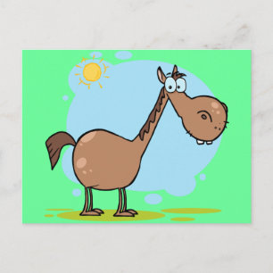 Cute Goofy Brown Tecknad Horse Vykort