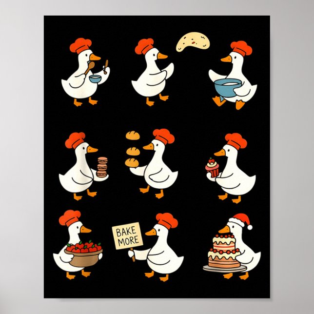 Cute Goose Baking Funny Baker Goose Chef Pastry Ba Poster (Framsidan)