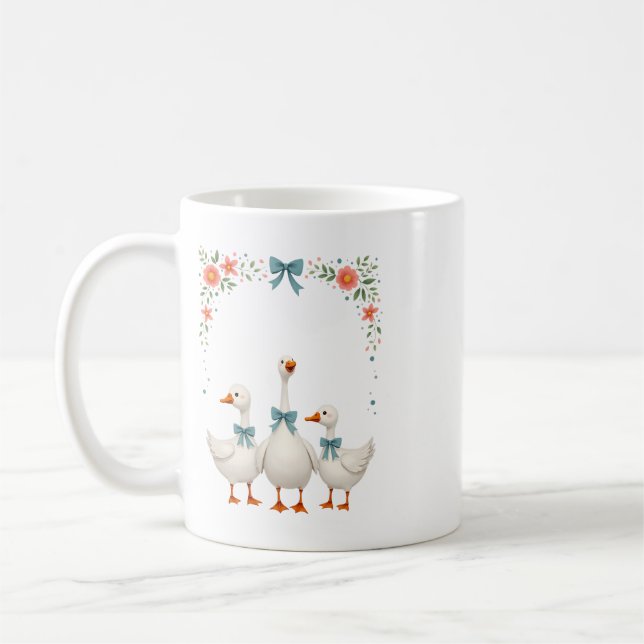 Cute Goose Family Floral Mug Kaffemugg (Vänster)