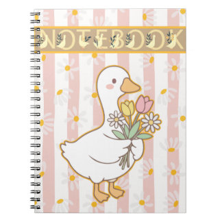 Cute Goose Floral Pink Spiral Notebook Anteckningsbok