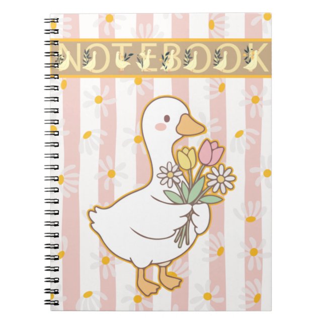 Cute Goose Floral Pink Spiral Notebook Anteckningsbok (Framsidan)