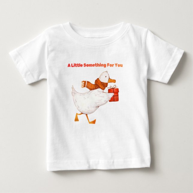 Cute Goose Holding Gift Baby T-Shirt  (Framsida)