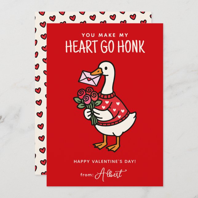 Cute Goose Kids Classroom Valentines Day Anteckningskort (Fram/baksida)
