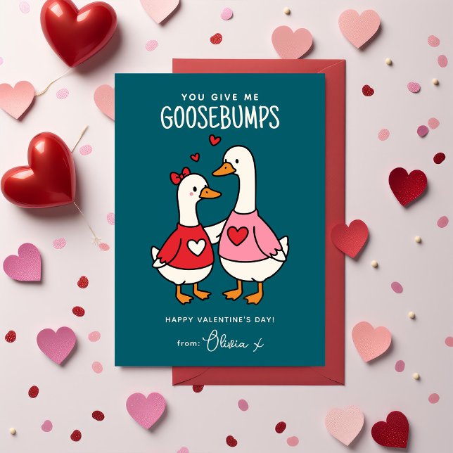 Cute Goose Kids Classroom Valentines Day Anteckningskort (Skapare uppladdad)