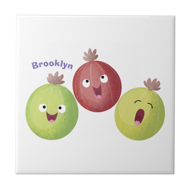 Cute gooseberry trio singel tecknad kakelplatta (Framsidan)