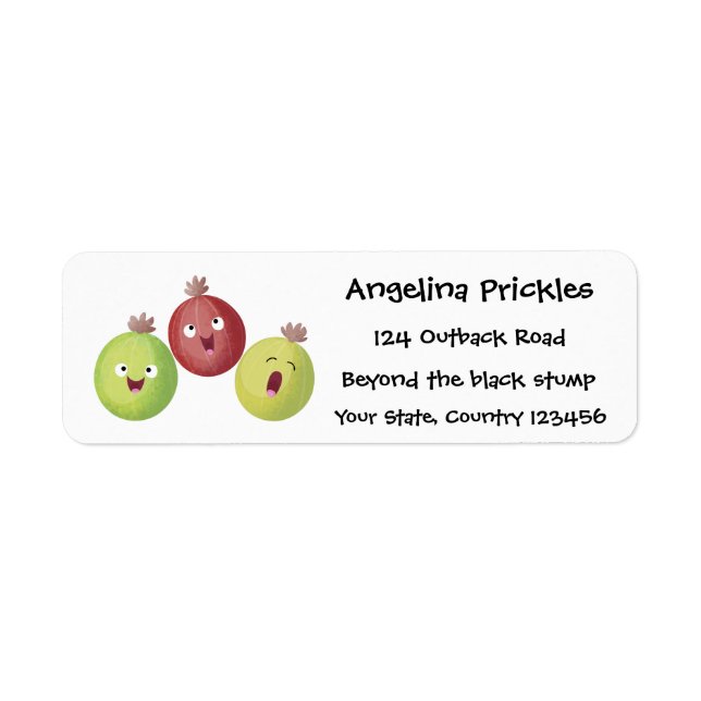 Cute gooseberry trio singel tecknad returadress etikett (Framsidan)