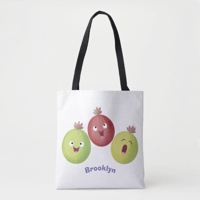 Cute gooseberry trio singel tecknad tygkasse (Framsida)
