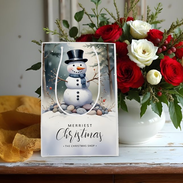 Cute Gorgeous Snowman Frosted Landscape Forest (Cute Gorgeous Snowman Frosted Landscape Forest Christmas Medium Gift Bags. )