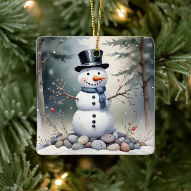 Cute Gorgeous Snowman Frosted Landscape Forest Julgransprydnad Keramik (Träd)